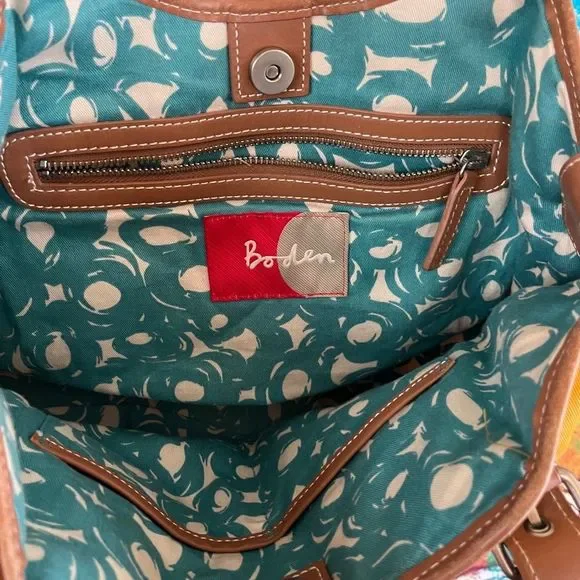 Boden Mustard Coated Canvas Bag Tan Leather Trim Handbag Purse - Picture 4 of 9